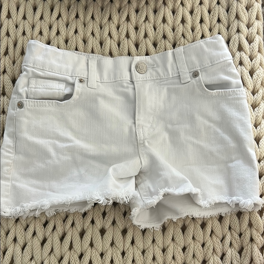 Girls White Denim Frayed Hem Shorts